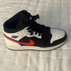 Jordan Kids Black, White, and Red Sneakers